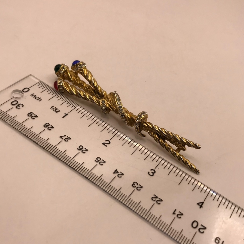 Vintage 3 Staff with Cabachons Brooch - Picture 6 of 8